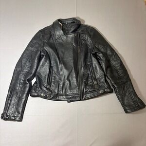 L2 Moto Jacket Womens XL Black Faux Leather Faux Fur Trim Biker Asymmetric